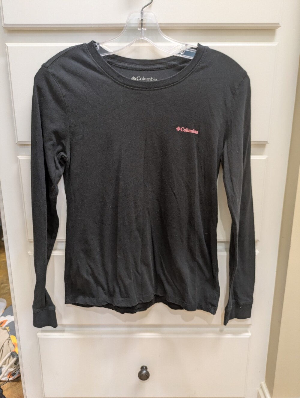 Columbia Black Long-Sleeve Crew with Pink Logo